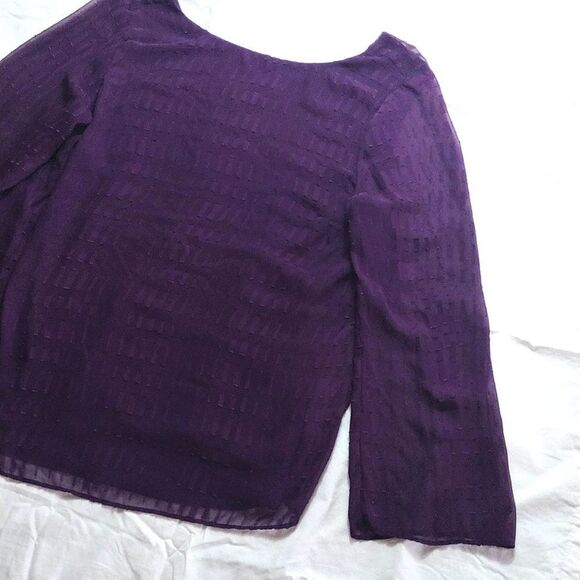 AB Studio Purple Layered Sheer Embroidered Bell Sleeves Blouse XL - Picture 5 of 12